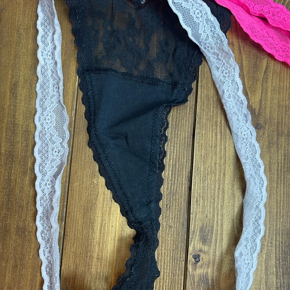 Victoria’s Secret size Medium black, white and pink lace thong panties - Picture 3 of 6